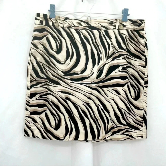 Loft Women’s Zebra Skirt 14P Black White Lined Back Zipper Closure Slit - Picture 1 of 11